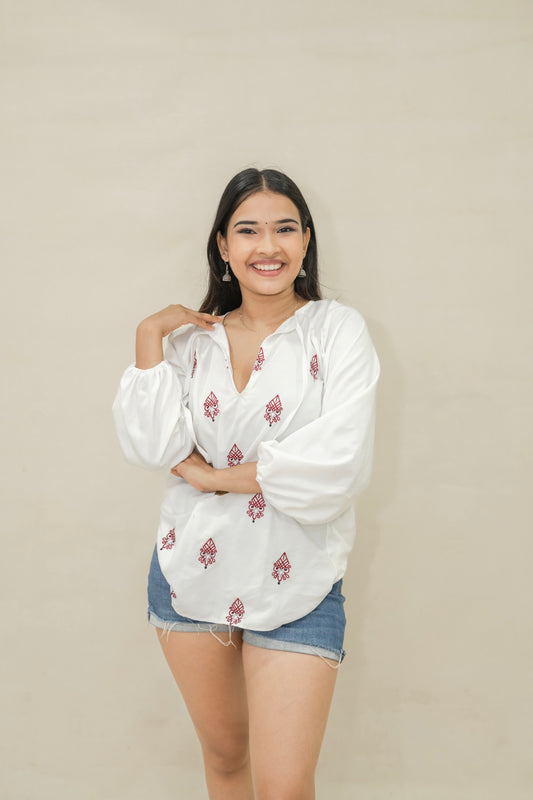 Maroon embroidered top