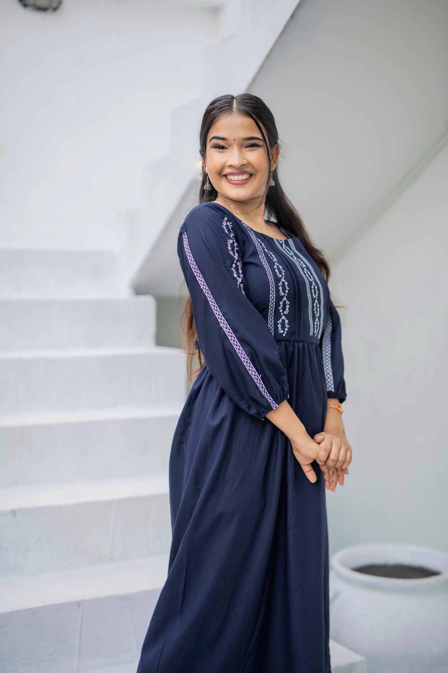 Embroidered maxi dress blue