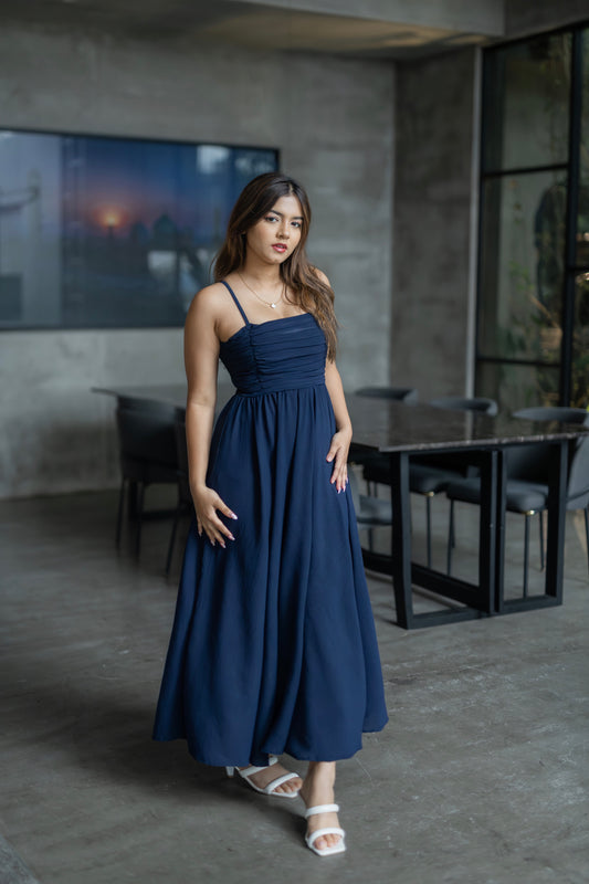 Blue ruched maxi dresss