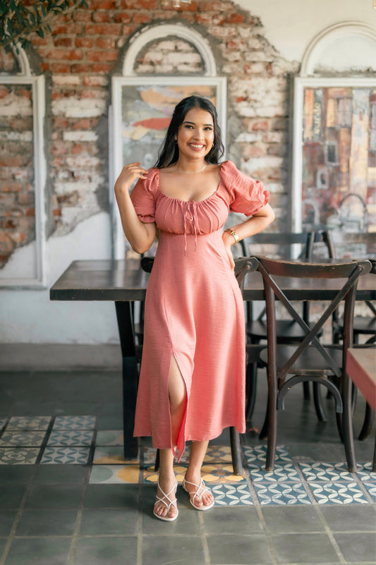 Bustier detailed pink dress