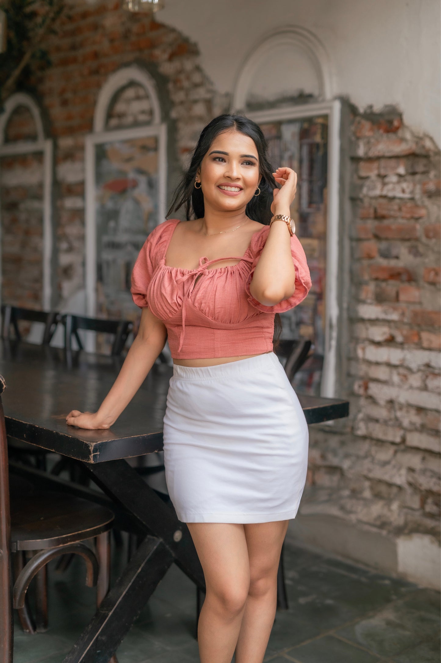 Pink bustier detailed top