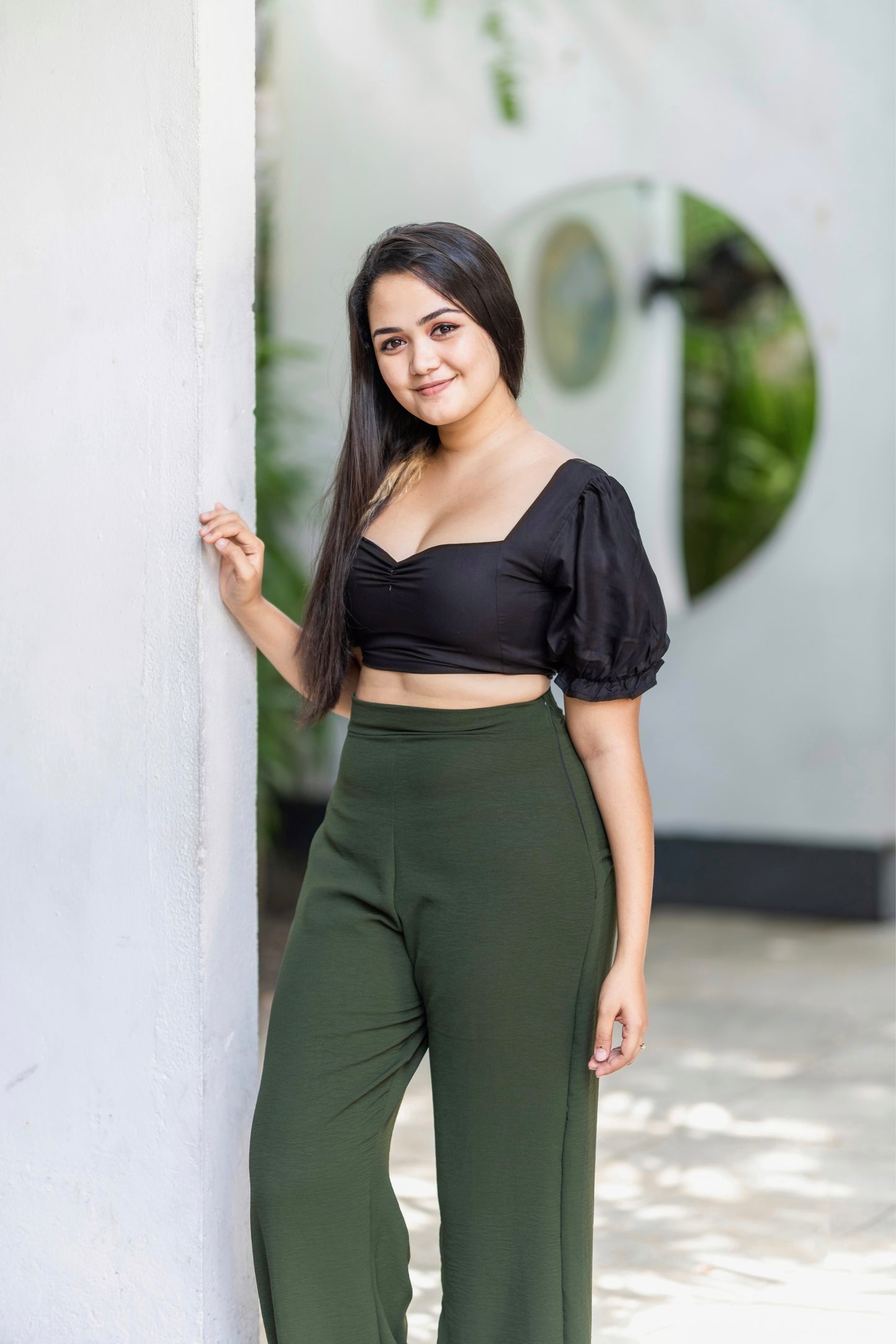 Green wide leg pant