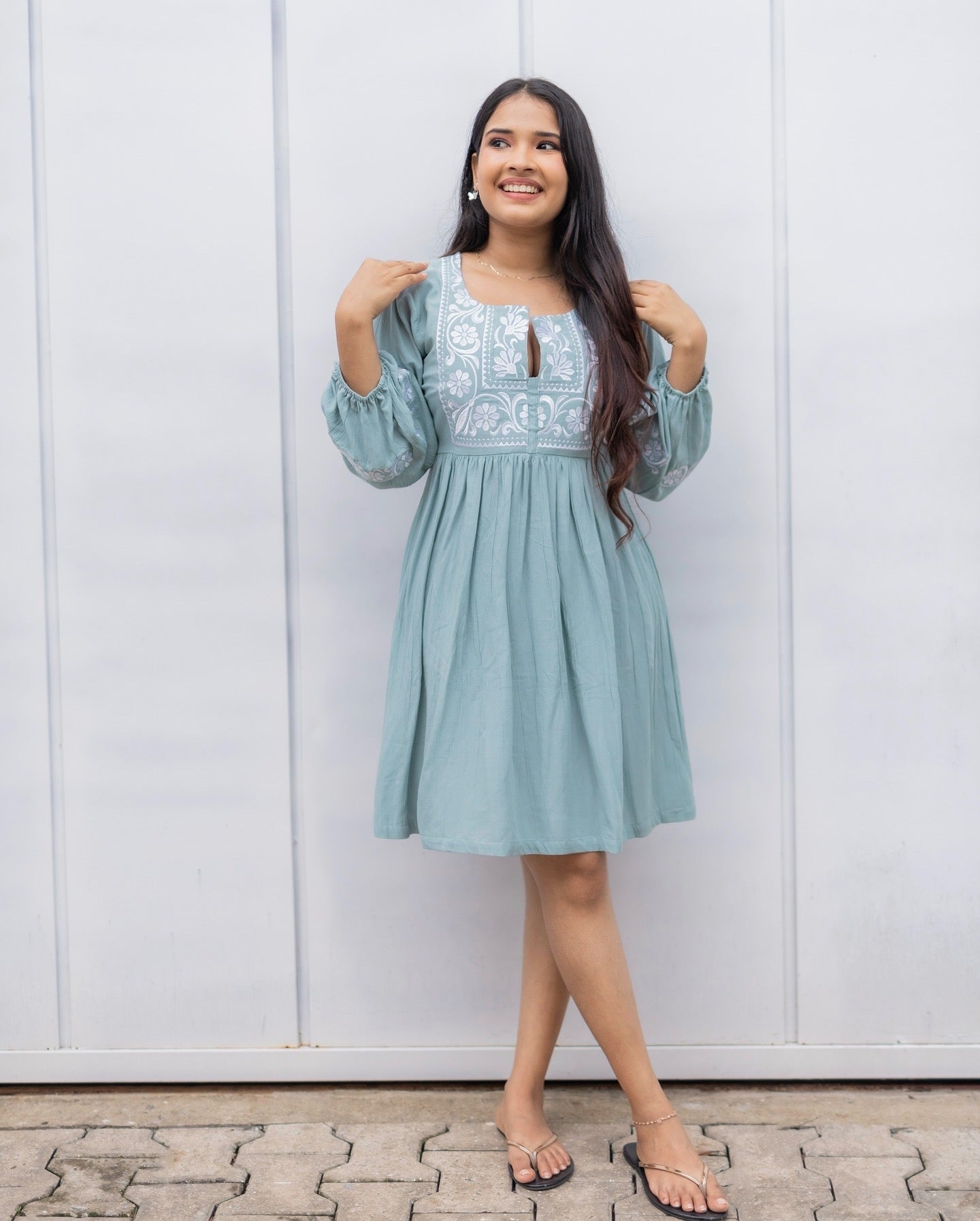 Blue embroidered dress