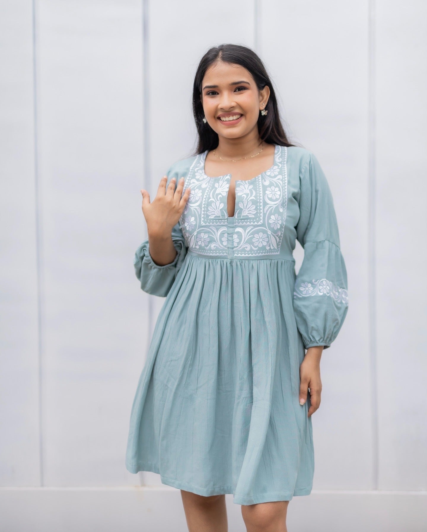 Blue embroidered dress