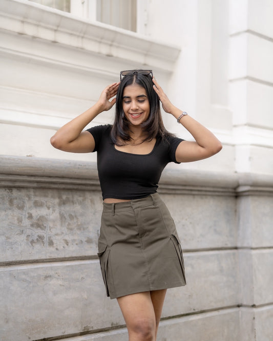 Cargo pleated mini skirt