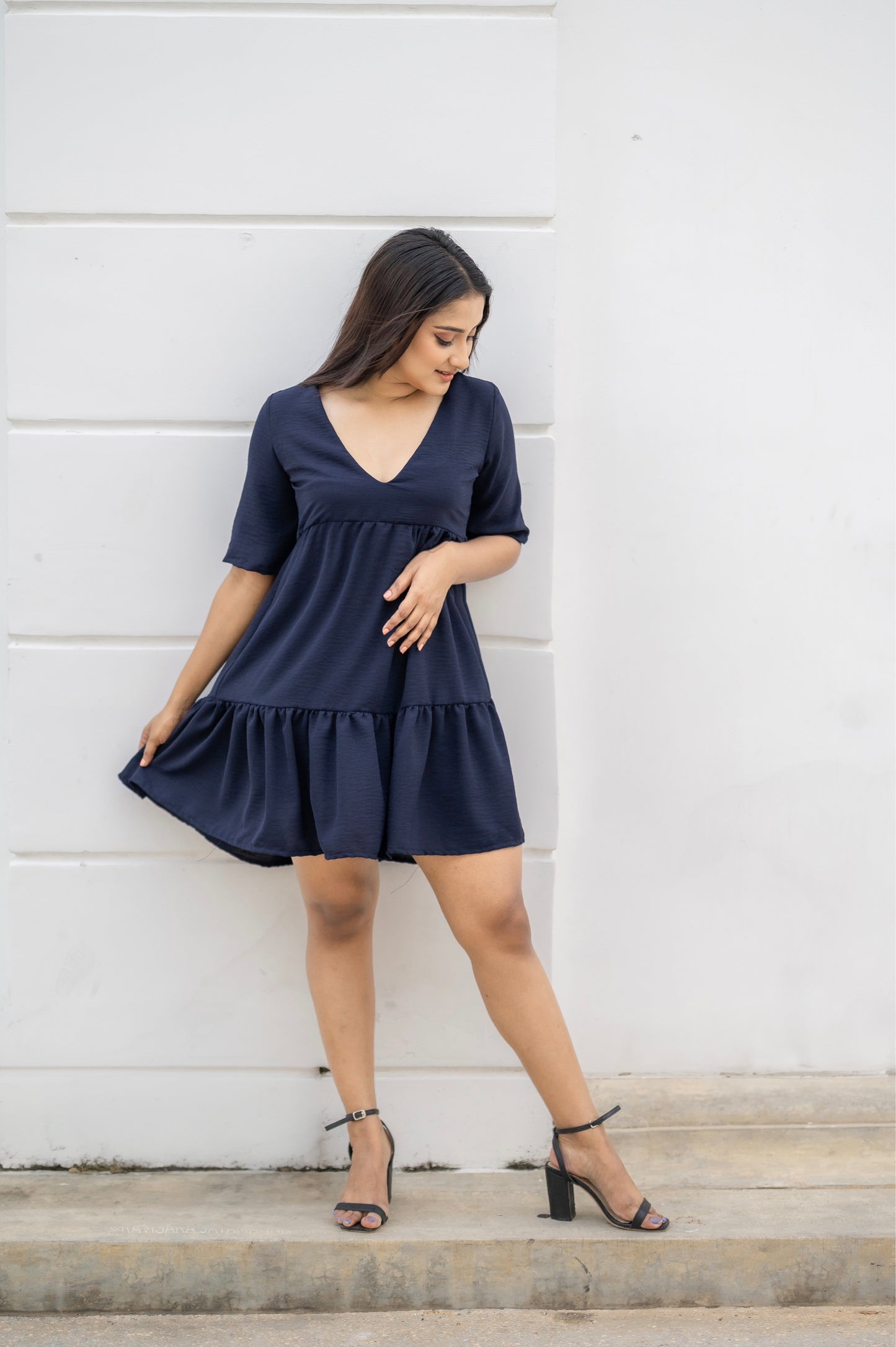 Blue layered short dress