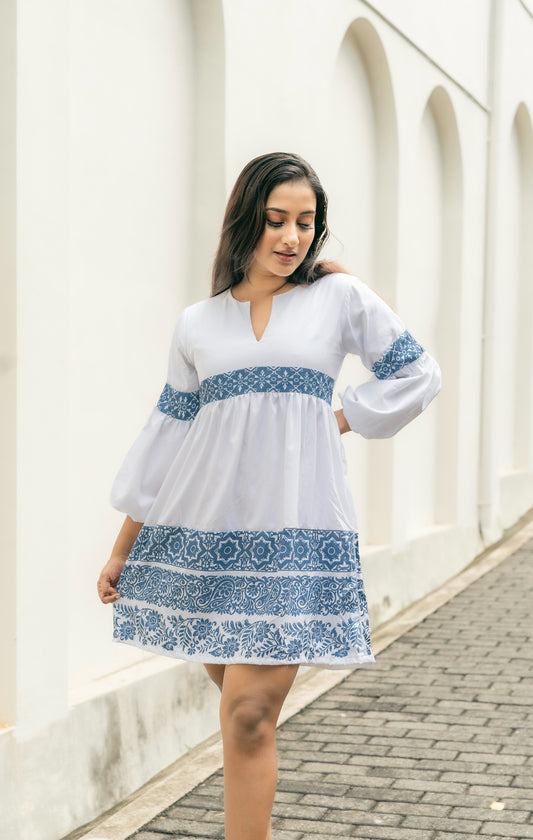 Blue printed short dress