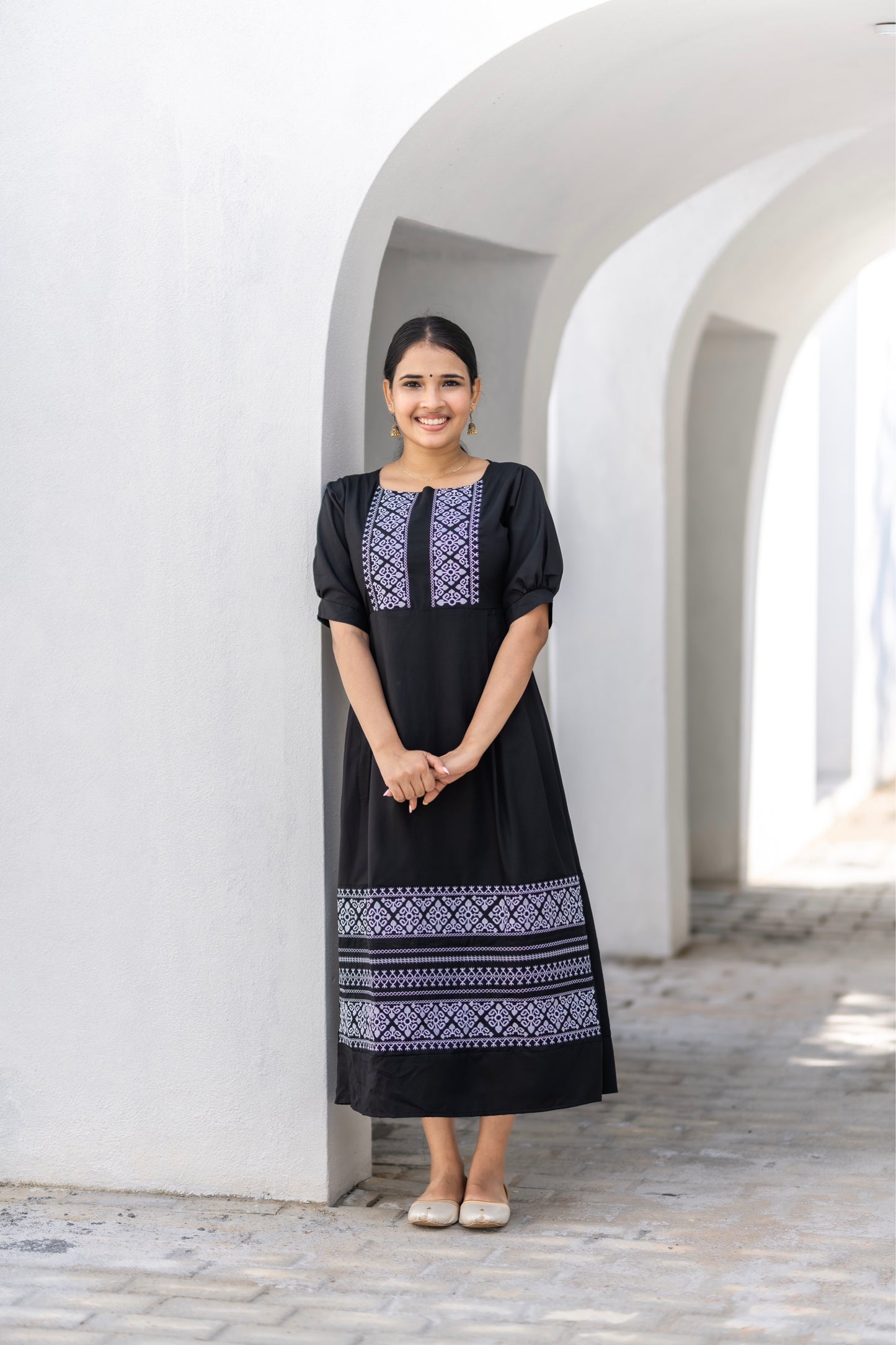 Embroidered black long dress