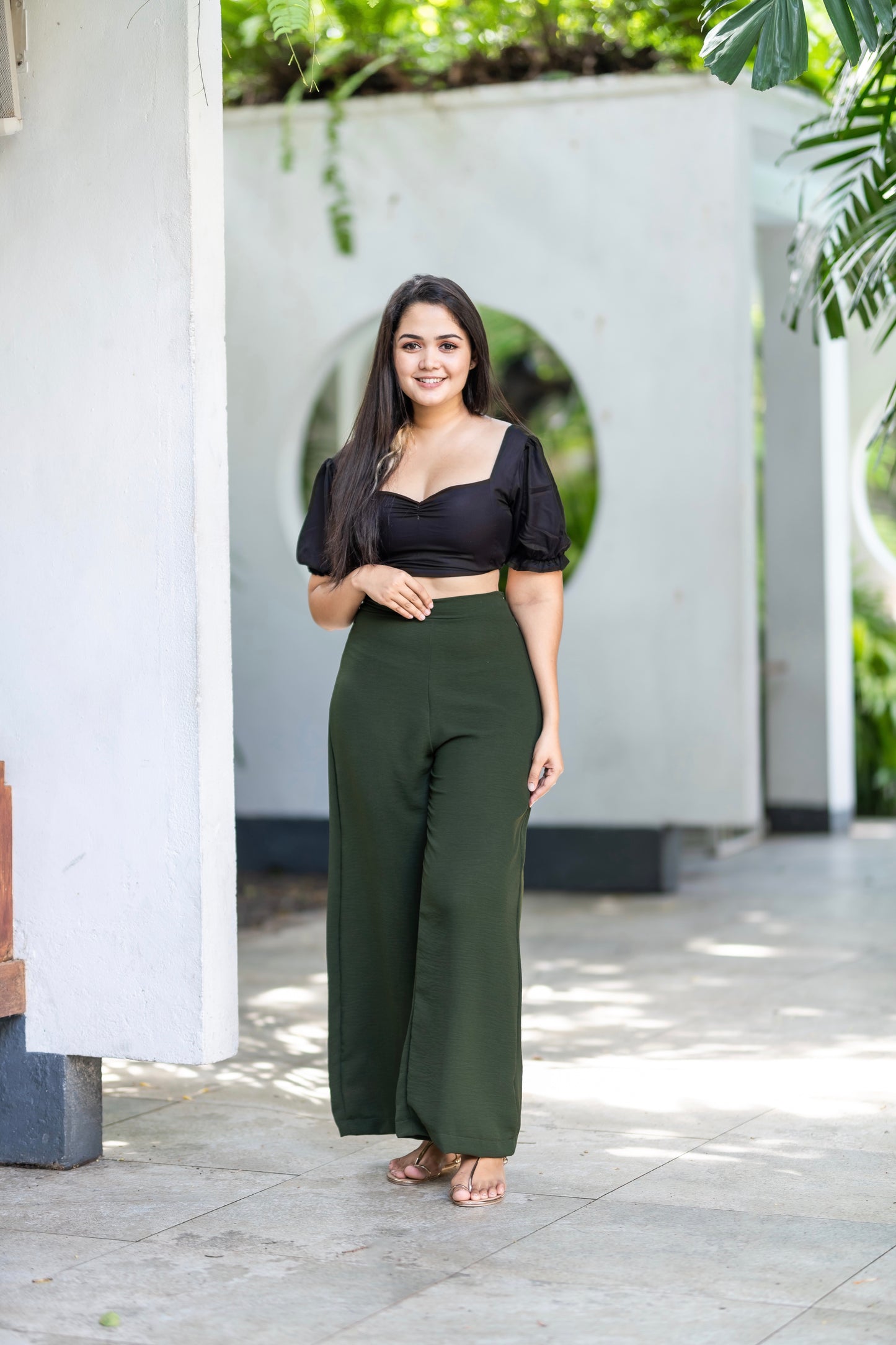 Green wide leg pant