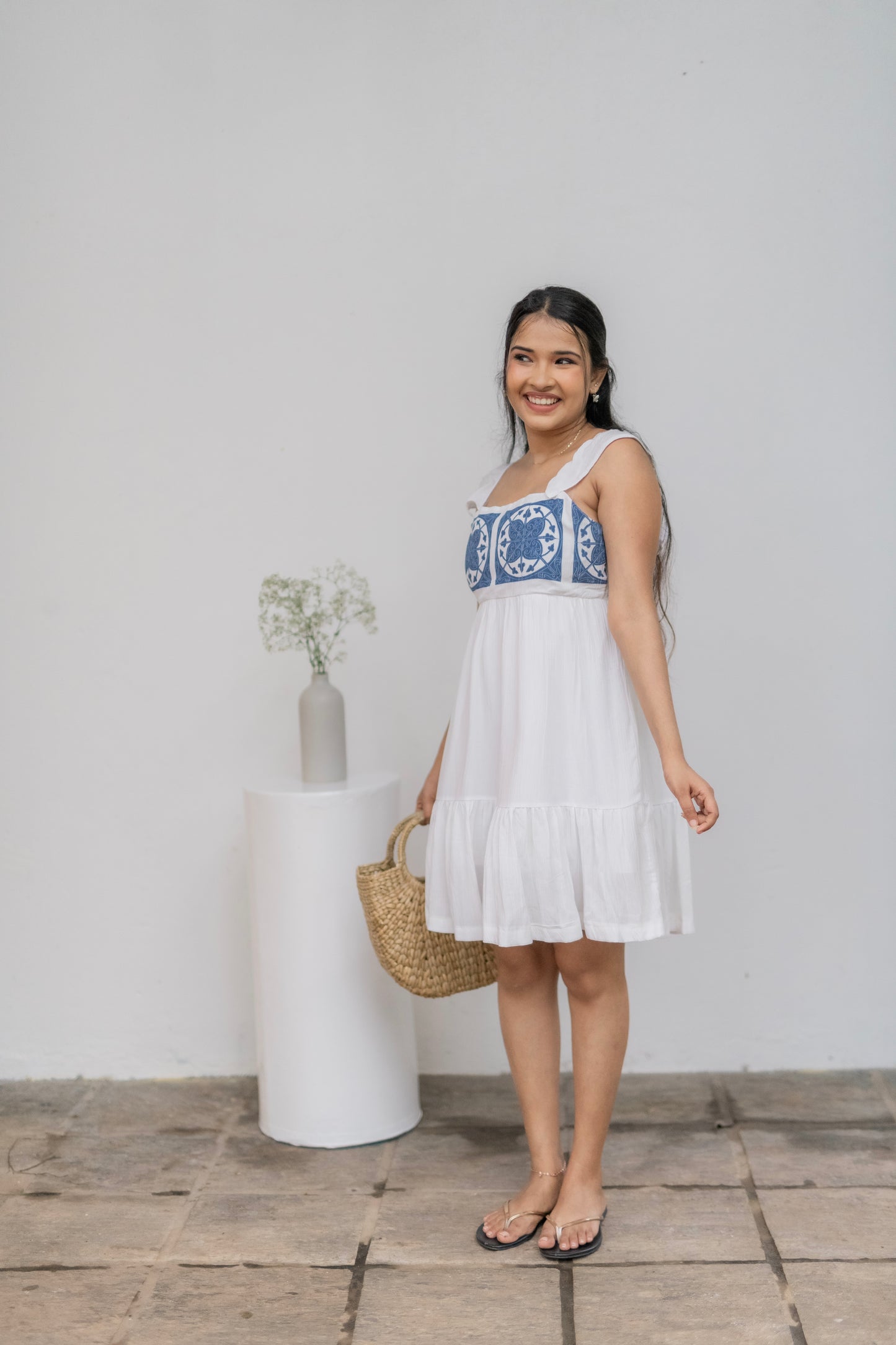 Blue printed mini dress