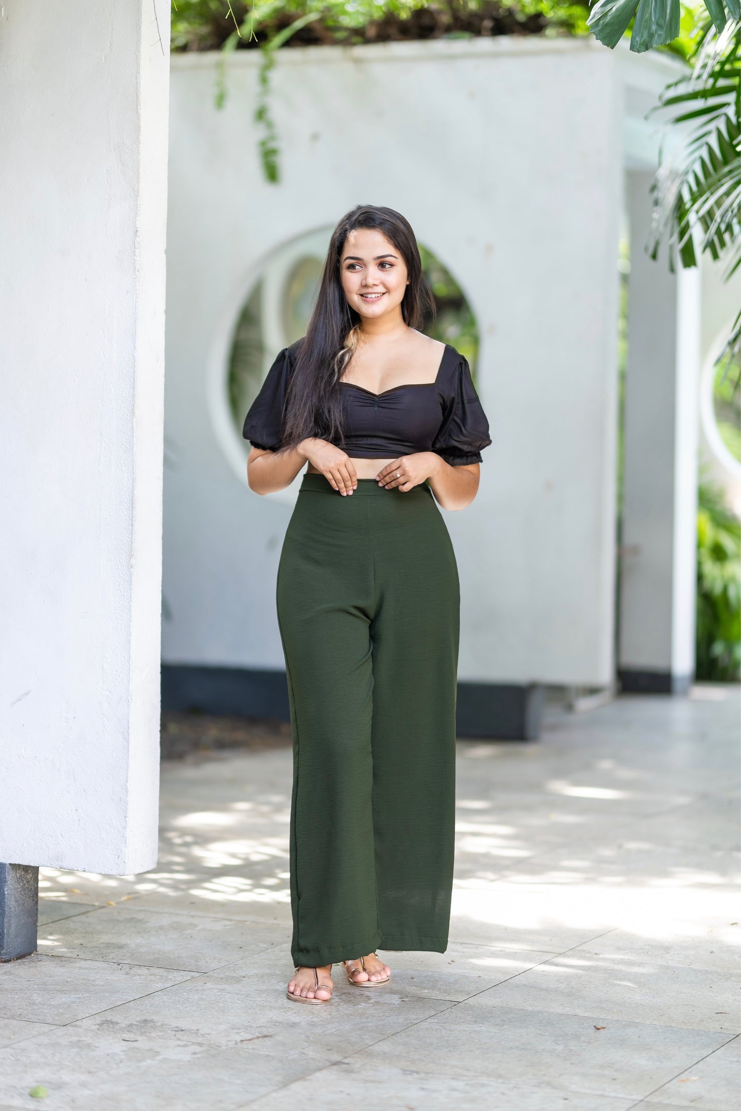 Green wide leg pant