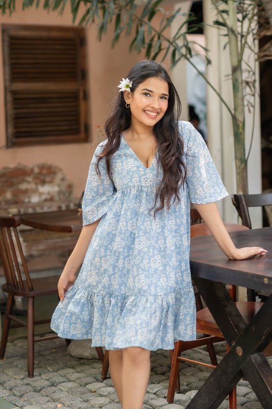 Blue floral tiered dress