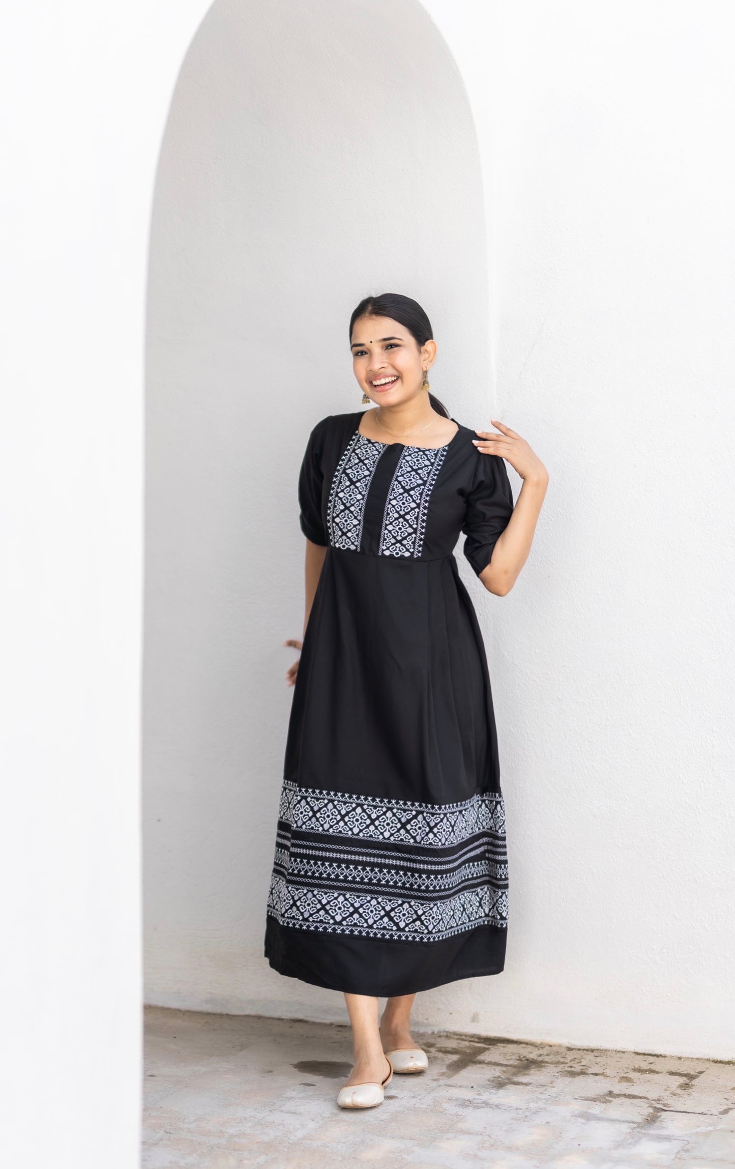 Embroidered black long dress