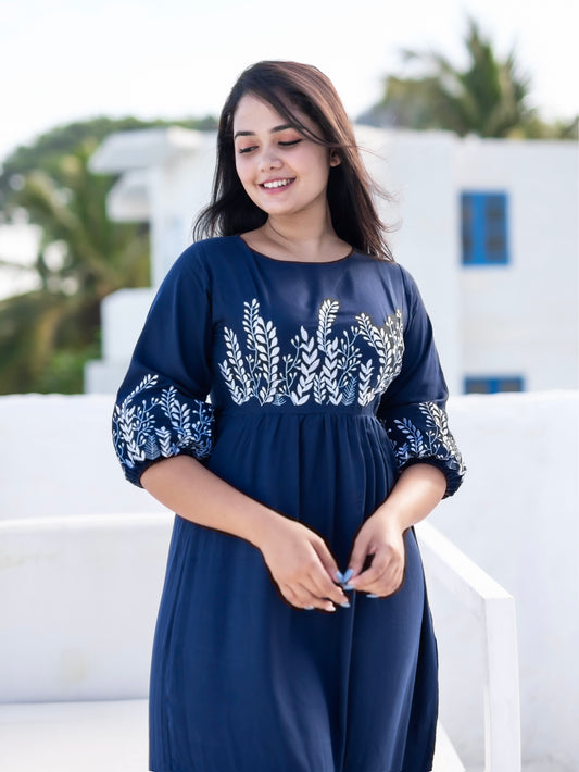 Blue embroidered dress