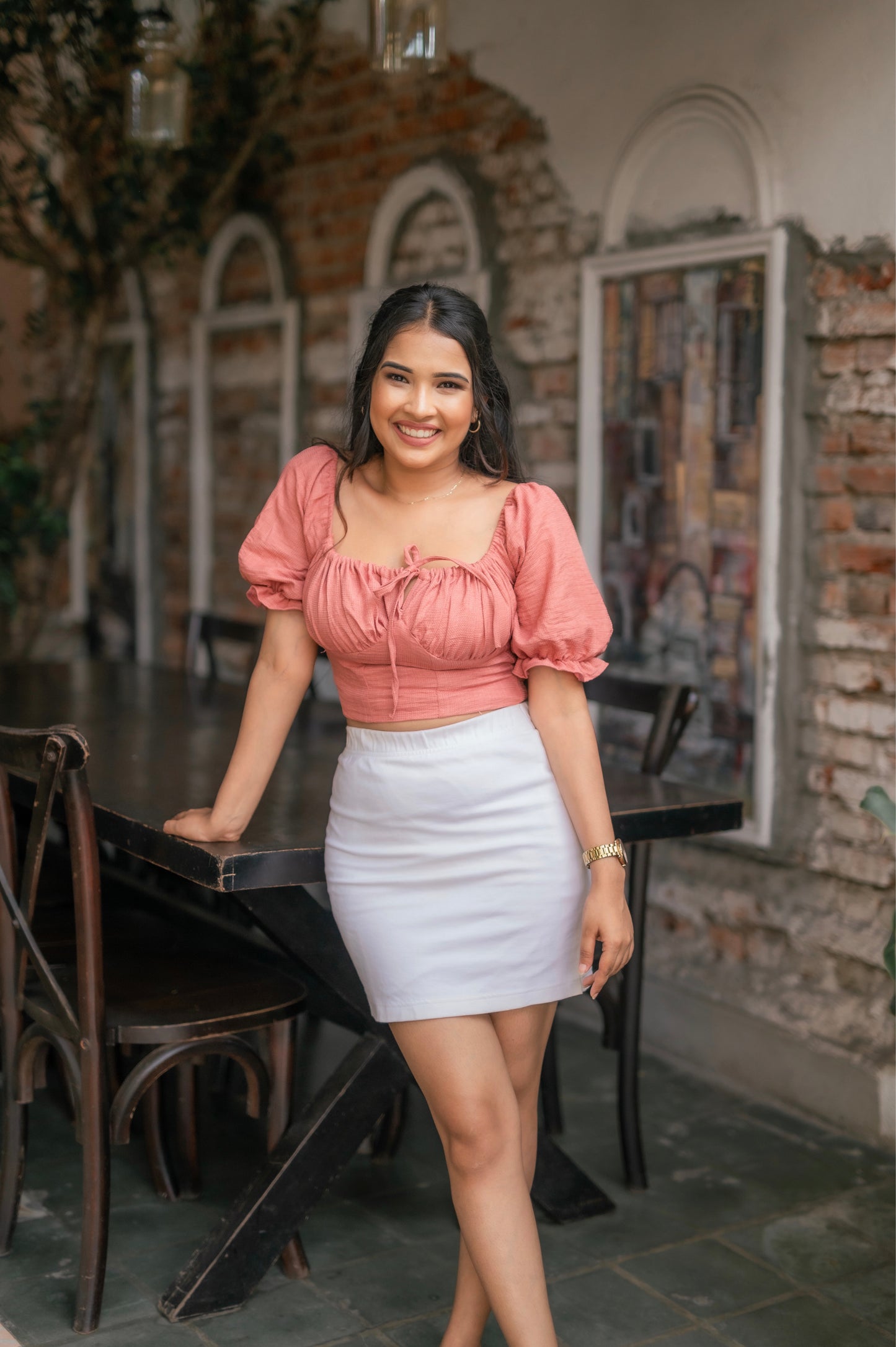 Pink bustier detailed top