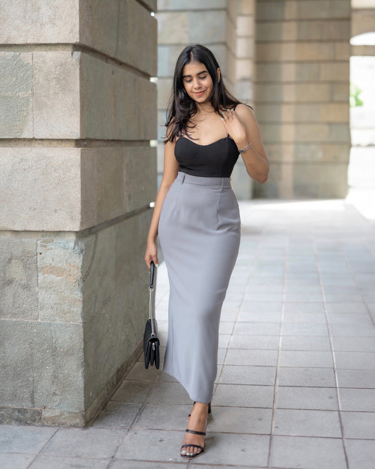 Grey back slit skirt