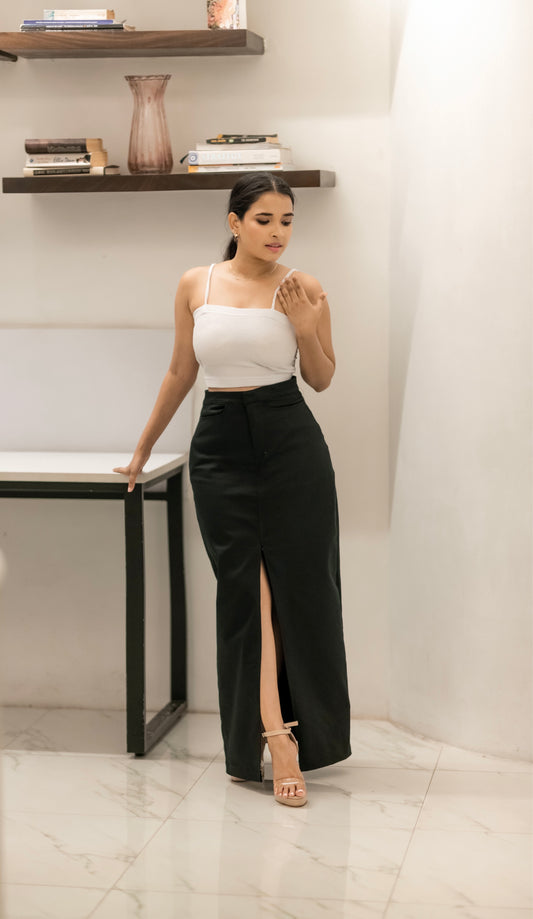 Black slit maxi skirt