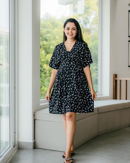 Poppy black midi dress