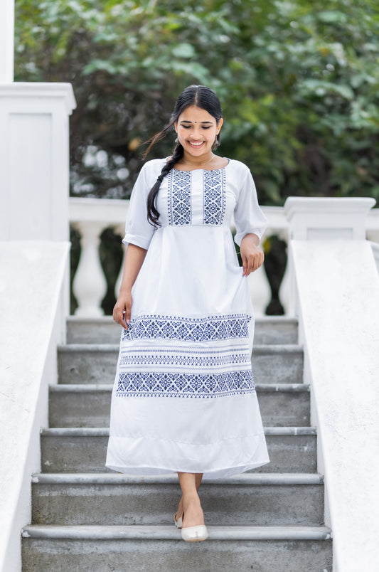 Embroidered white long dress