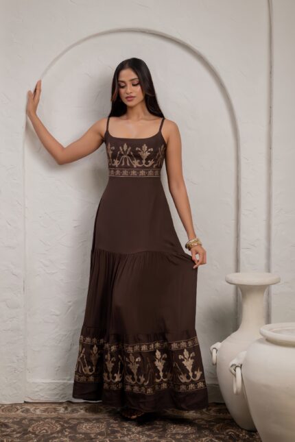 Mira embroidered strap maxi